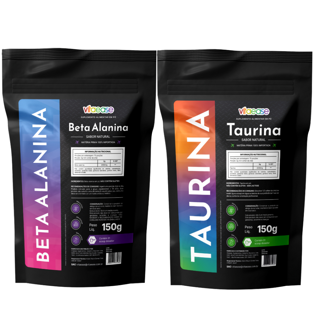 Beta-Alanina 150g + Taurina 150g | Suplementos Alimentares | Combo Vitaease