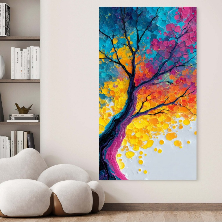 Quadro Decorativo 110x80cm Árvore Abstrata Colorida Moderna Grande para Sala e Escritório em Oferta na Shopee