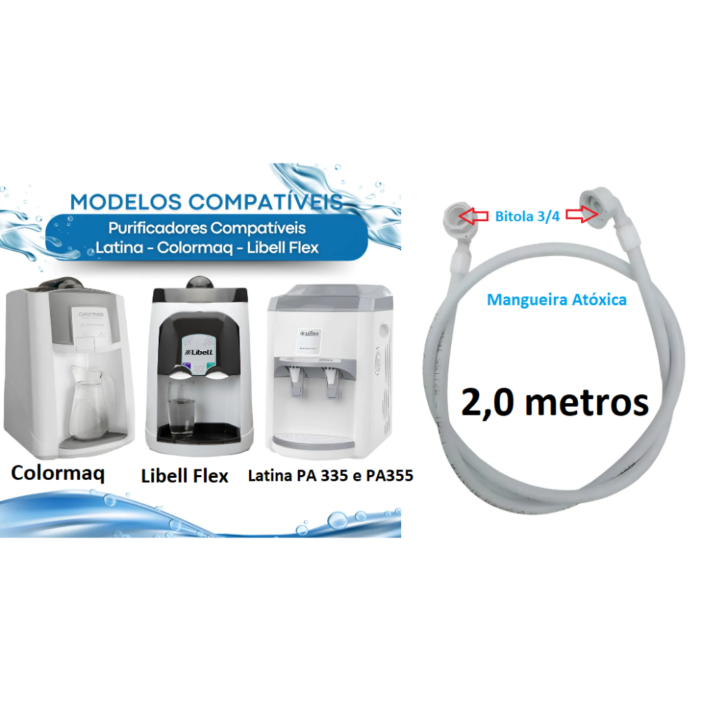 Mangueira de Água Atóxica De Entrada 3/4 Para Purificador Colormaq / Latina / Libell 2 Metros em Oferta na Shopee