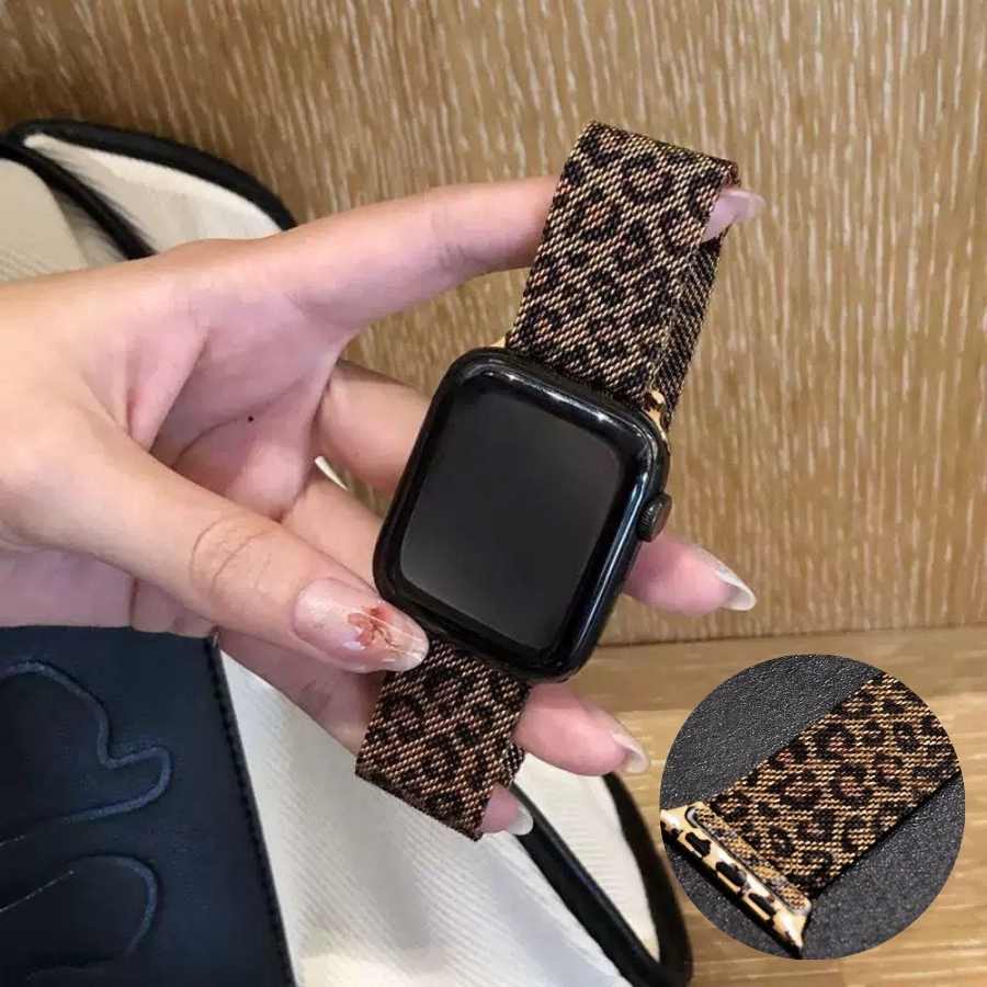 Pulseira Milanesa Metal Milanês Onça Leopardo para Apple Watch 38/40/41/42/45/46/49/Serie10