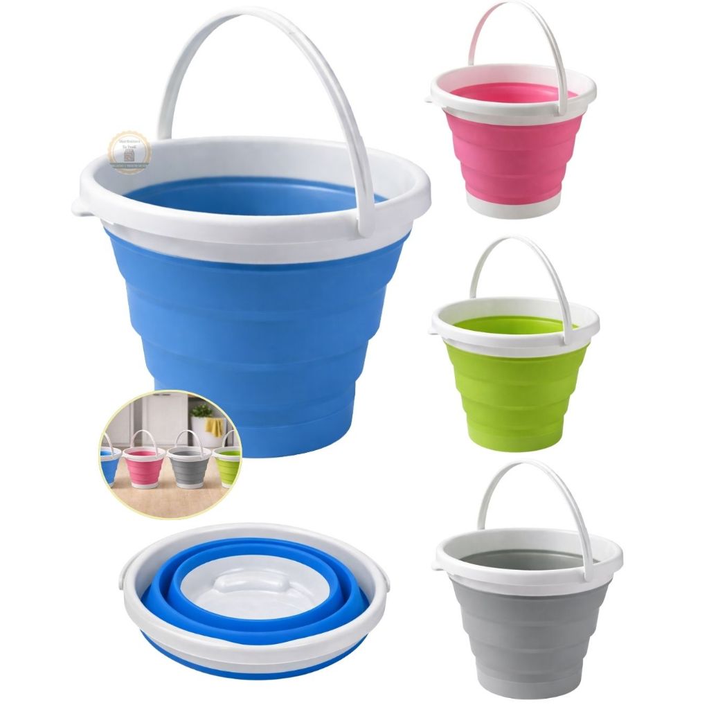 Balde Dobrável Retrátil Flexível de Silicone 10L com Alça, Premium | Multiuso Lavanderia Camping