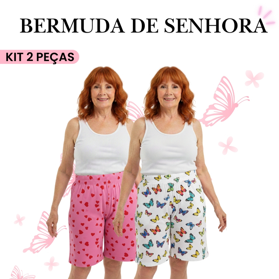 KIT 2 Bermuda Feminina senhora em Malha Fria Leve e Fresca