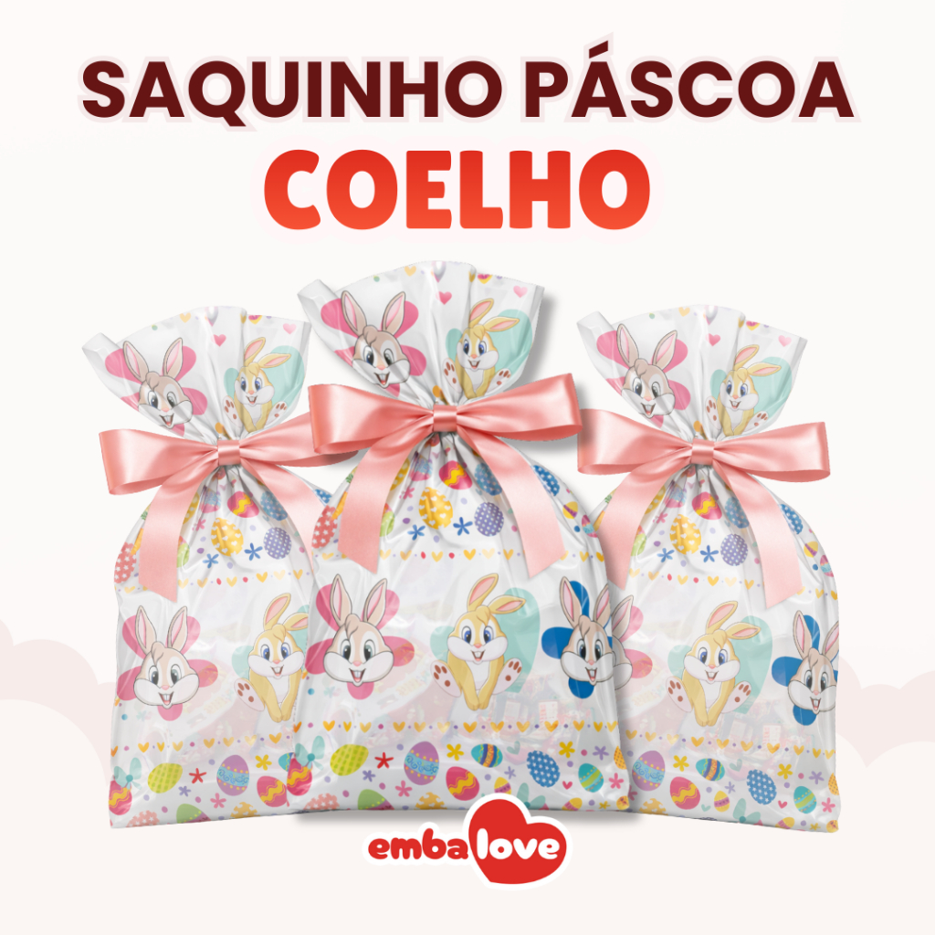 Saco Páscoa Coelho Lembrancinha Tamanhos Variados Transparente