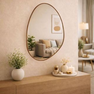 Espelho Decorativo Orgânico Oval 60x40cm Moderno Moldura em Couro Ecológico Minimalista Tendência em Oferta na Shopee