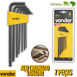 Jogo De Chaves Allen Abauladas Vonder 7 Peças 1,5 a 6mm Série Longa Aço Cromo Vanádio Profissional