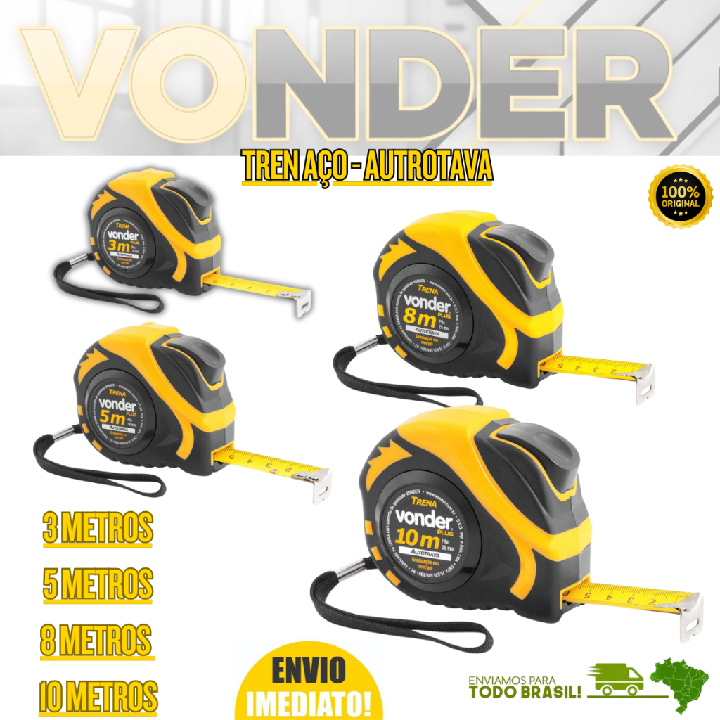 Trena Profissional Emborrachada De Aço 10m 8m 5m 3m Autotrava Reforçada Com Trava - VONDER PLUS em Oferta na Shopee