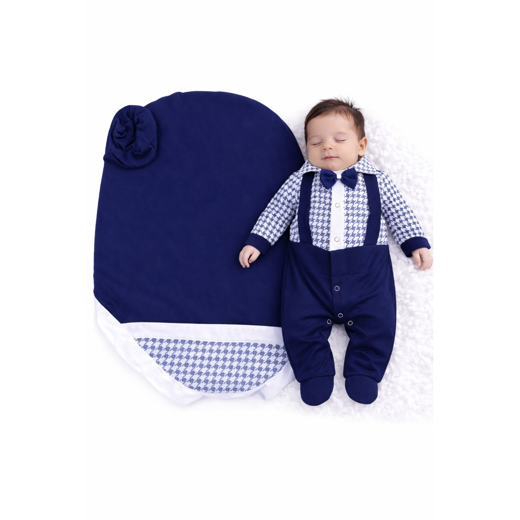 Saida de Maternidade Para Bebe Menino Azul 04 peças Miguel Cinza Suspensorio Roupas Para Bebê