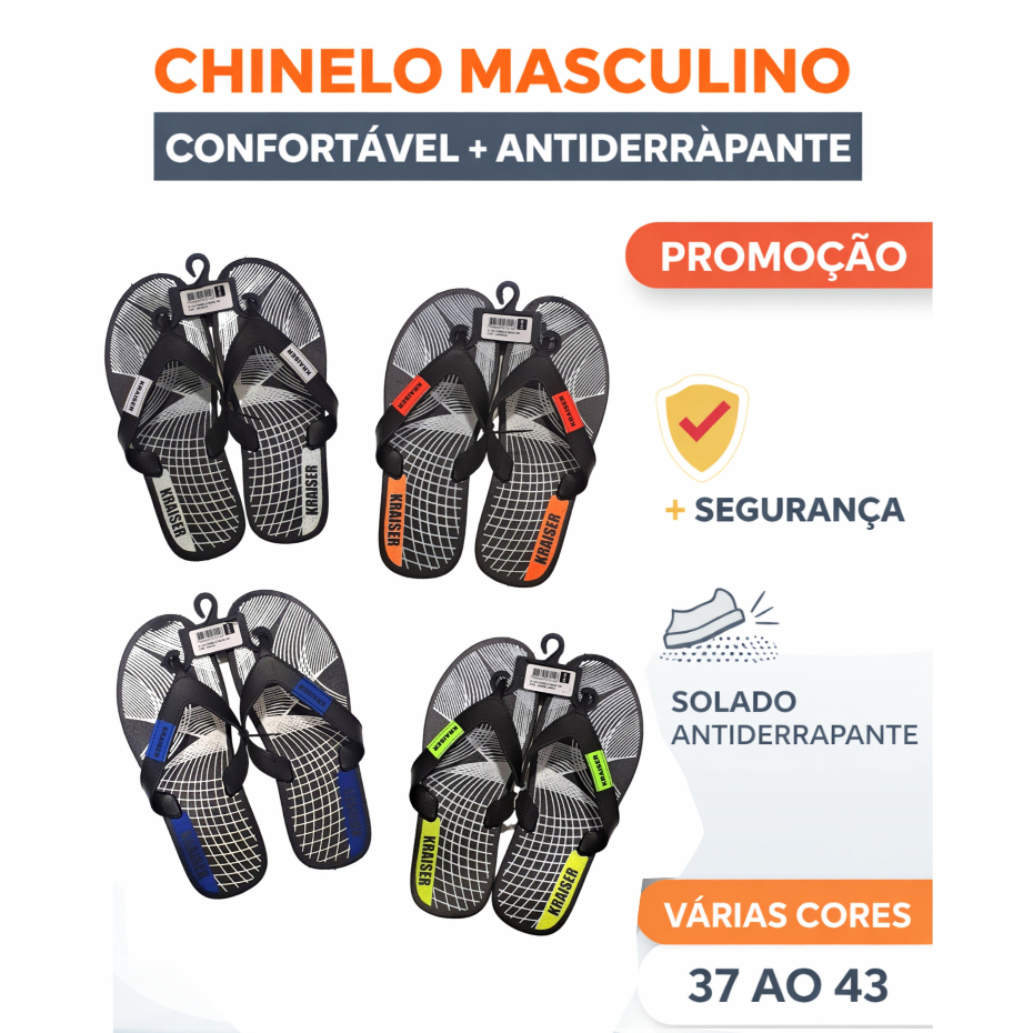 Chinelo Masculino Antiderrapante PVC Confortável Estampado Casual