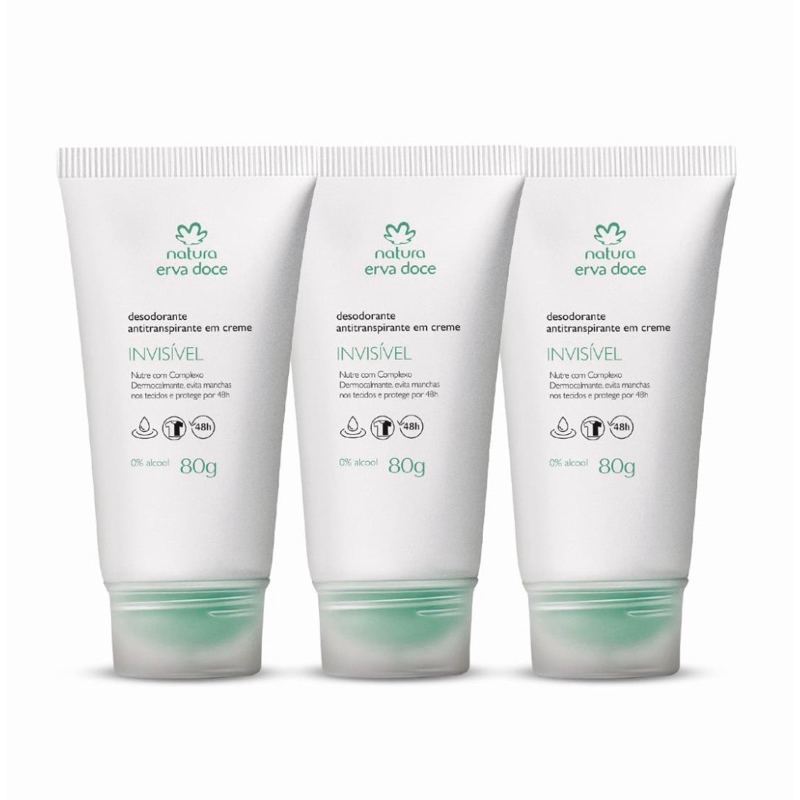 combo Desodorante Antitranspirante Invisível Erva Doce 80g 1/2/3UNIDADES