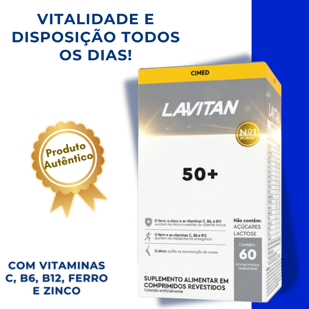 Lavitan 50+ – Suplemento com Vitaminas C, B6, B12, Ferro e Zinco | Energia e Imunidade Diária em Oferta na Shopee