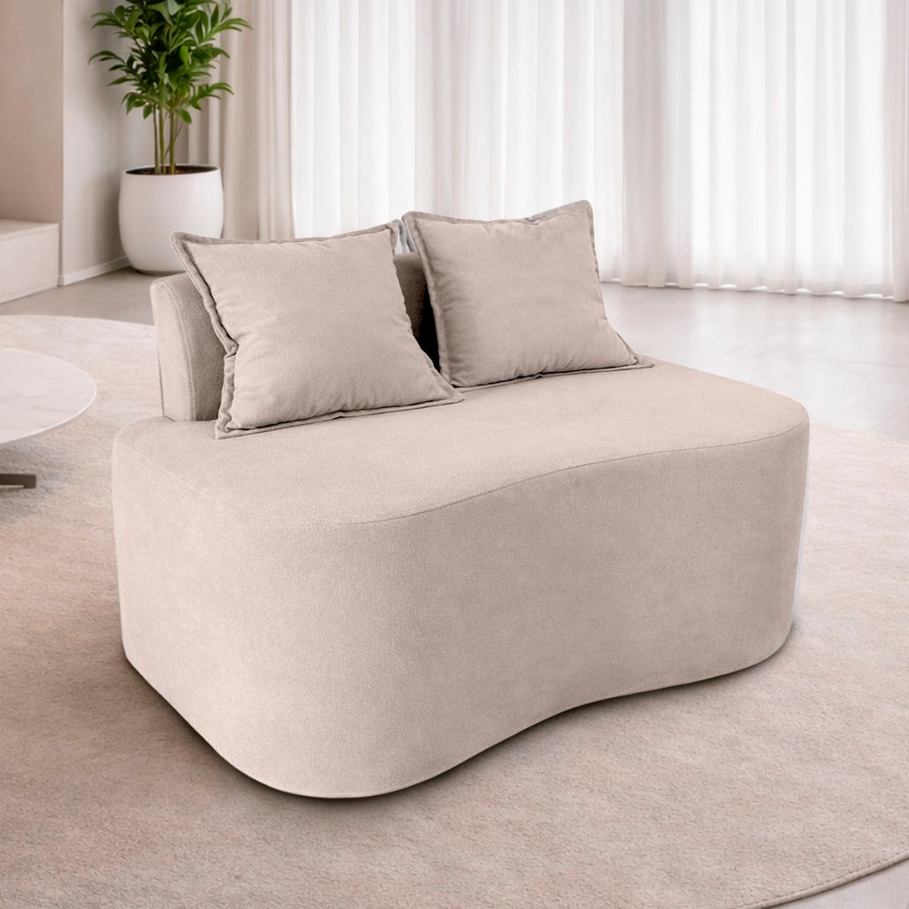 Sofá Orgânico Visammer 2 Lugares Recepção Hall Bouclê Com 02 Almofadas   1 Metro em Oferta na Shopee