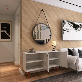 Espelho Redondo Grande 60cm com Alça em Couro +Suporte  E Pendurador Para  Quarto Banheiro Sala Hall em Oferta na Shopee