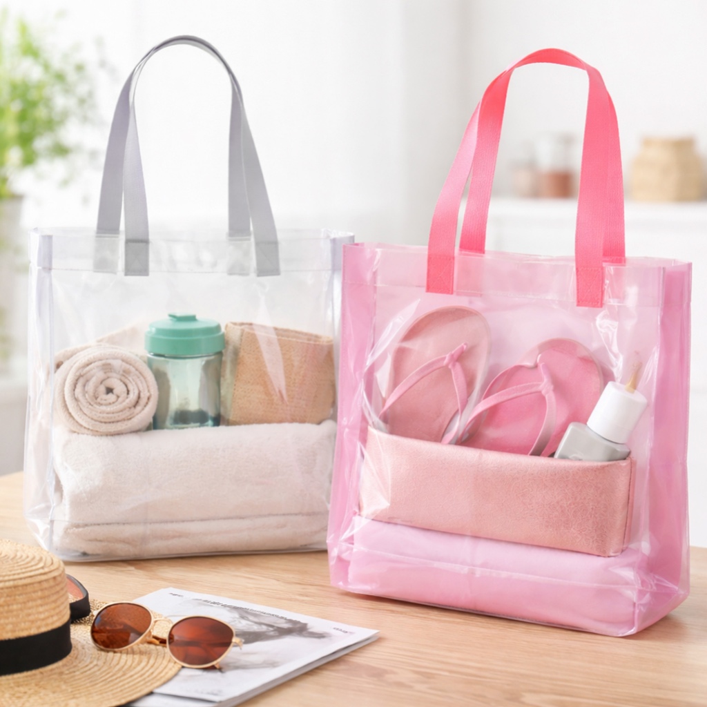Sacola Transparente PVC com Alça Reforçada para Praia e Maternidade Incolor Resistente em Oferta na Shopee
