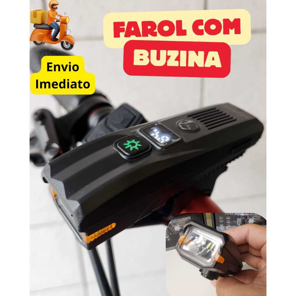 Farol Lanterna Wireless Bike com Buzina Luz Led Potente Sinalizador Recarregável Acessórios Biciclet