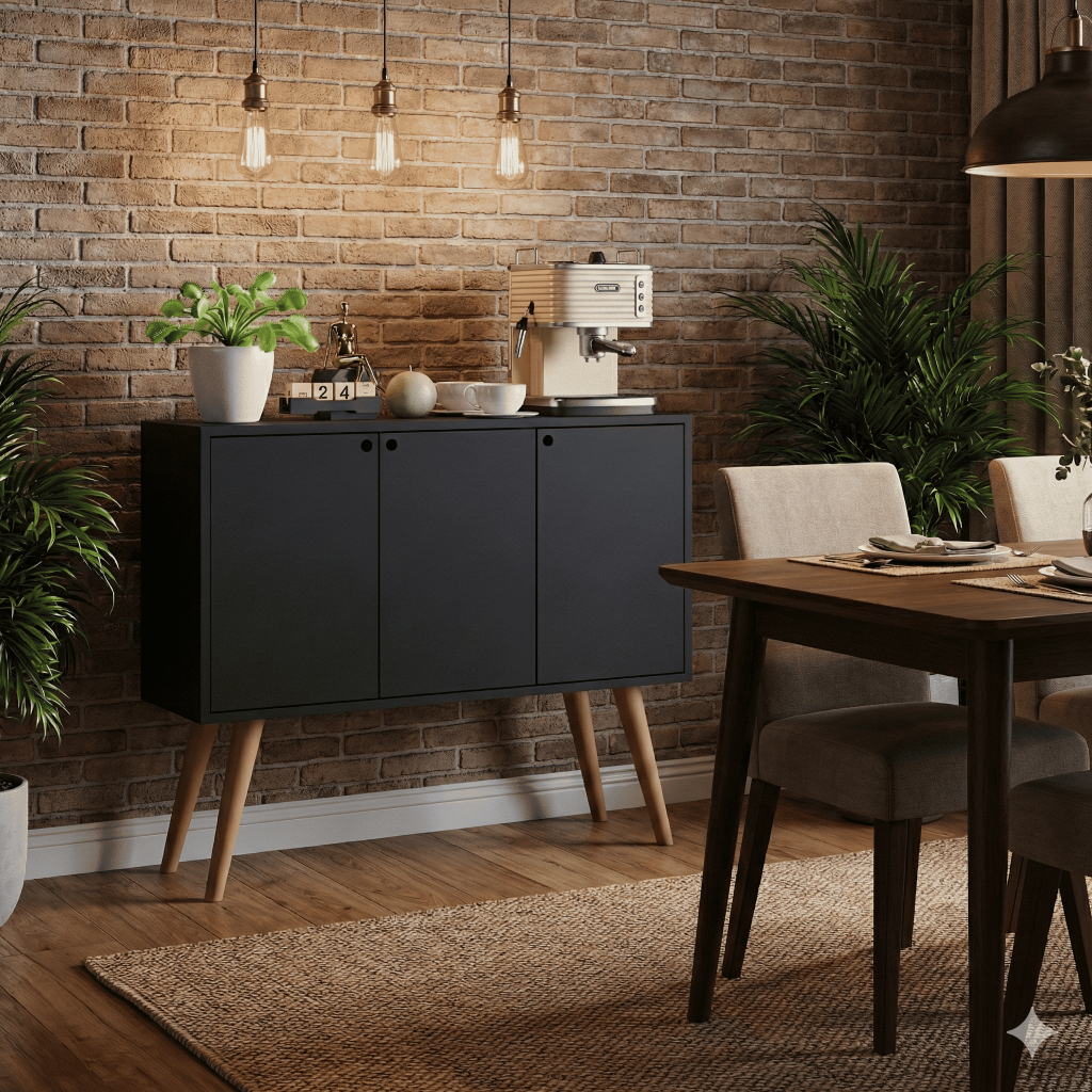 Buffet Aparador Vicenza 3 Portas Estilo Retrô Balcão Café e Organizador Multiuso