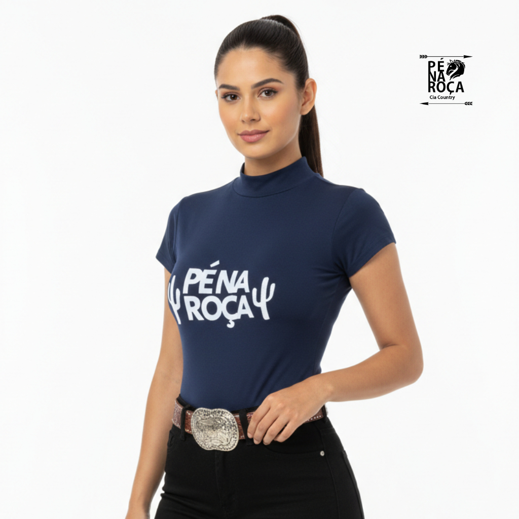 Pé na Roça Cia Country Body UV GOLA ALTA MANGA CURTA com proteção solar  cavalgada rodeio  PNR808