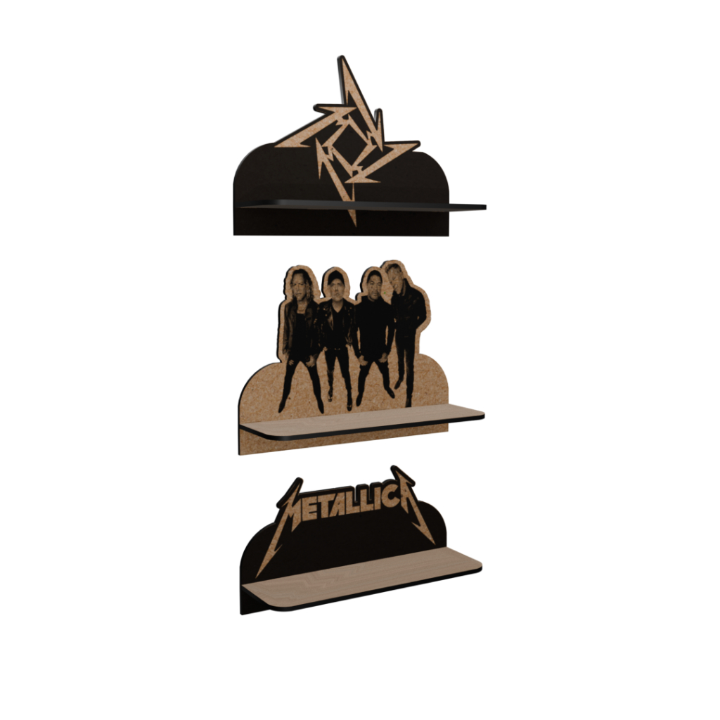Kit Prateleiras Metallica Rock Metal Music 32x20cm Suporte Organizador para quarto sala