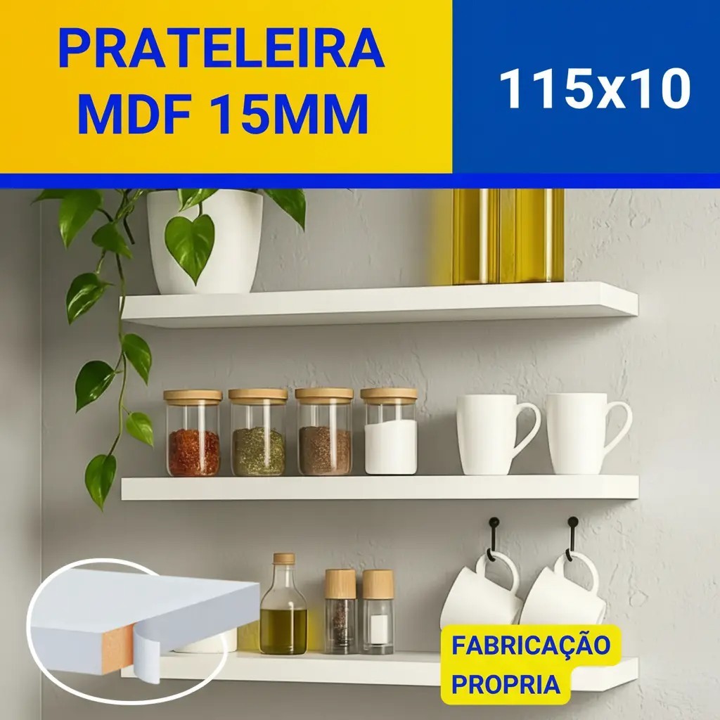 Prateleira MDF 115x10 Branco + suporte invisivelalta qualidade prateleiras 15mm em Oferta na Shopee