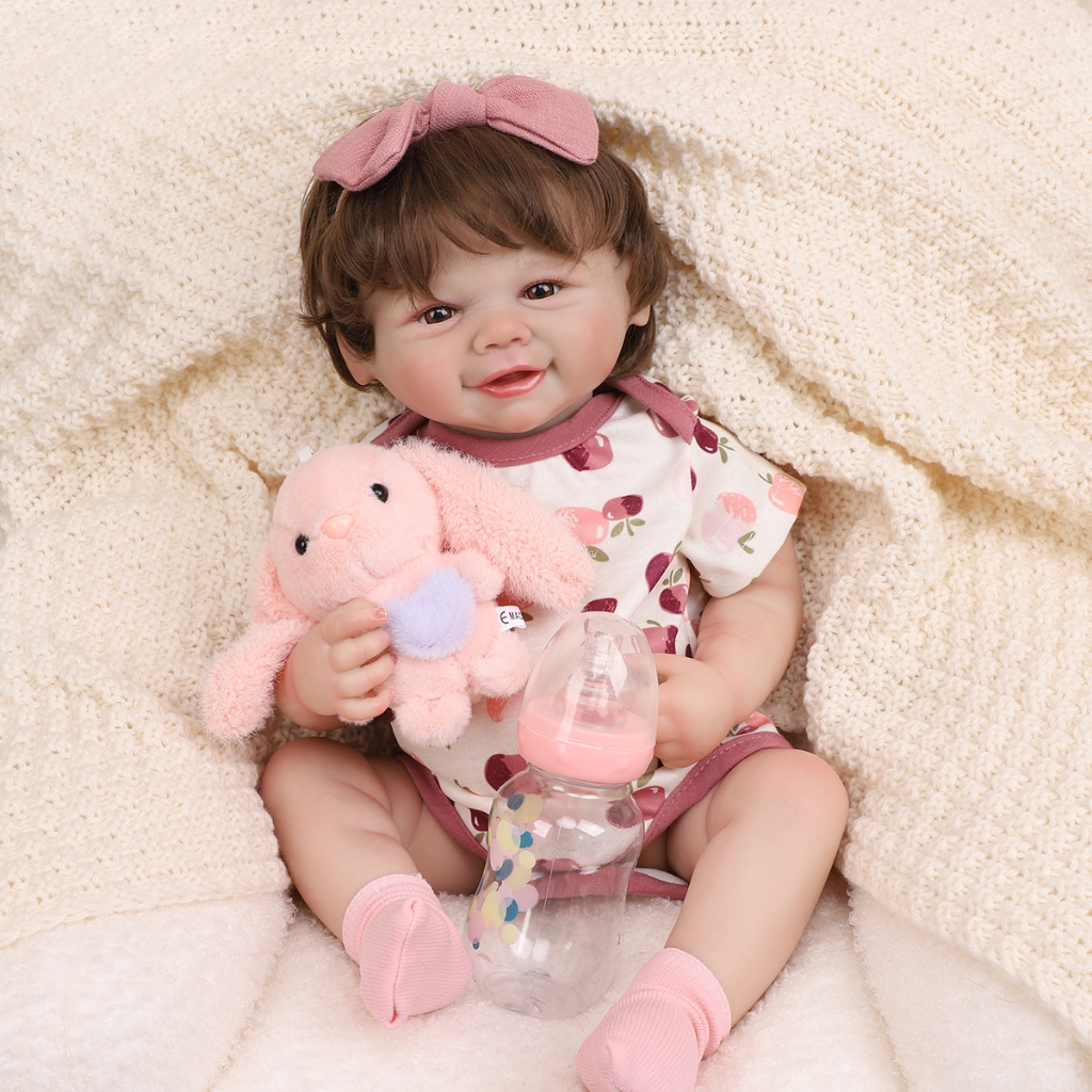 Bebê Reborn Boneca Silicone 48cm Menina Ohlo Castanho com Acessórios Brastoy em Oferta na Shopee