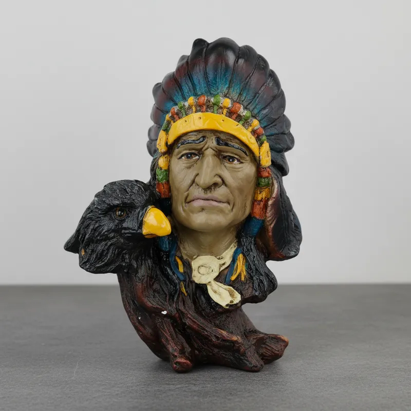Estátua Busto Índio Cacique Com Gavião Enfeite De Gesso