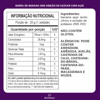 Bananinha Com açaí 0% açúcar 24gr caixa com 24