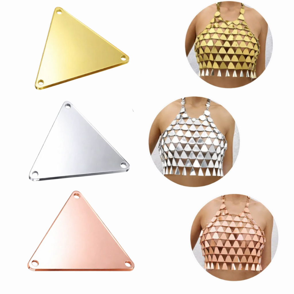 Chaton Triangular Espelhado 3cm com Furos Aplique em Acrílico Kit 100 Unidades em Oferta na Shopee