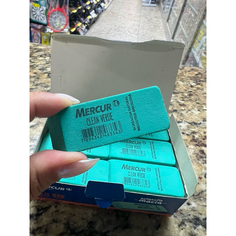 Borracha Mercur Clean Verde – Caixa com 24 unidades | Borracha escolar em Oferta na Shopee