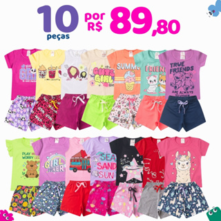 Kit 10 Peças Roupas Infantil Menina Sortido Verão - 5 Camisetas + 5 Shorts - Criança Femi…