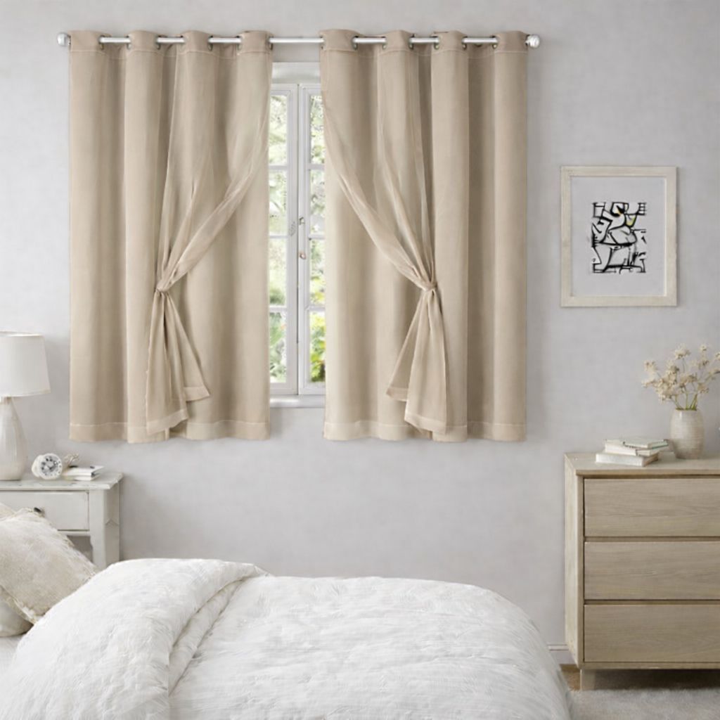 Cortina Blackout Blecaute c/ Voil Liso–Elegante e Econômica Bloqueia Luz - 1 Parte - 1,40M x 1,80M