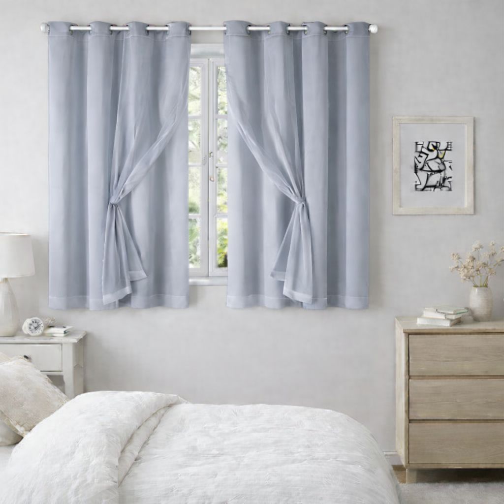 Cortina Blackout+Voil Lisa-2,80m Larg. x 1,80m Alt.(2 partes de 1,40m)Moderna e Elegante-Bloqueia Luz