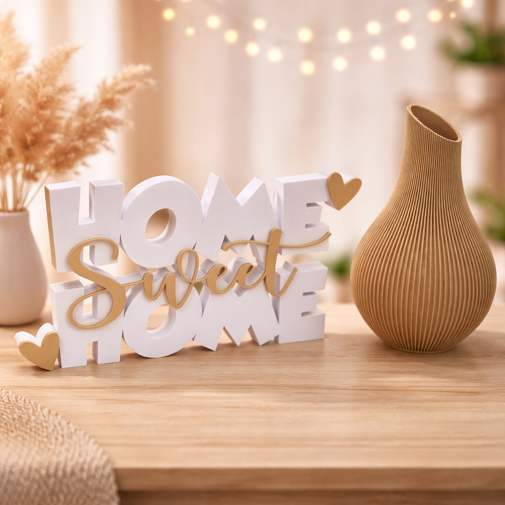 Kit Enfeite Decorativo Home Sweet Home Letreiro Aconchegante e Vaso Moderno Sala Rack Aparador Casa
