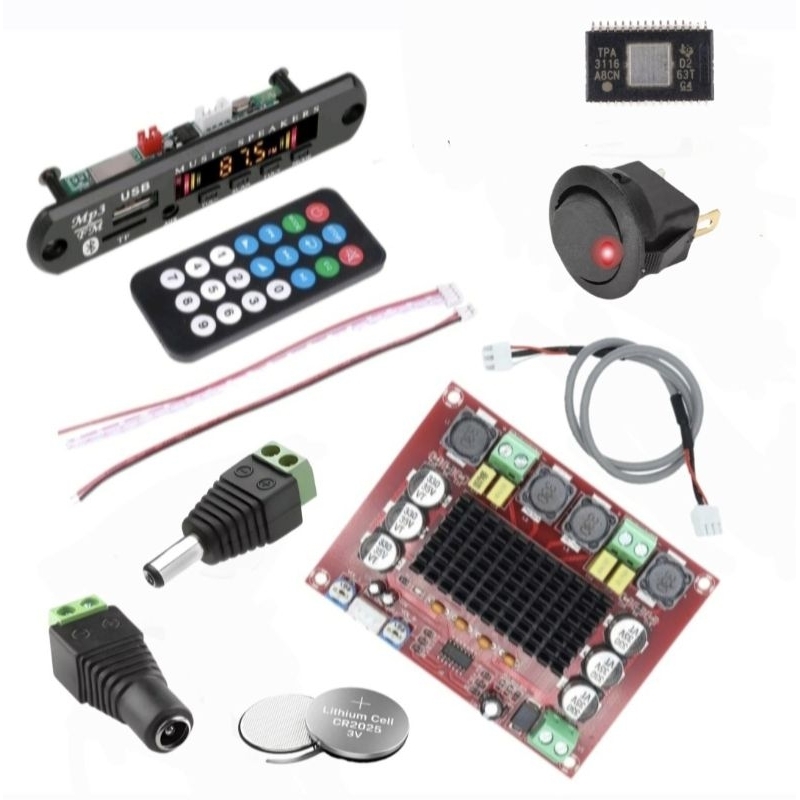 kit  Montagem Caixa De Som Placa Mp3 Bluetooth e Amplificador 240w Tpa3116d2 2x120w