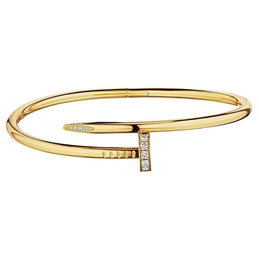 Pulseira Feminina Prego Cravejado com Zircônias, bracelete feminino semijoia luxo Aço Inox