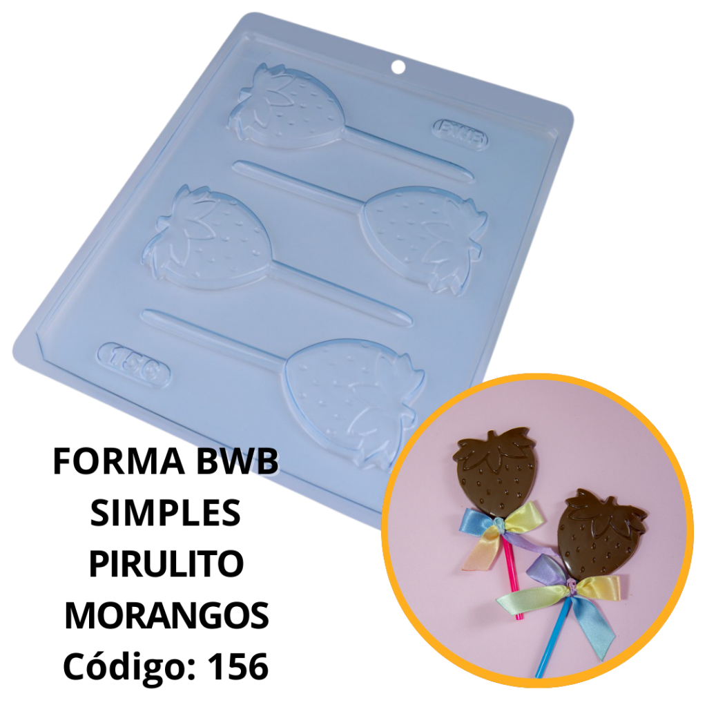 1~10 FORMA SIMPLES PIRULITO MORANGOS- CÓD.:156 - (1D) EM ACETATO BWB PARA BOMBOM, DOCES DE CHOCOLATE E CONFEITARIA. em Oferta na Shopee
