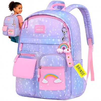 Mochila Escolar Infantil Feminina Arco-Íris Impermeável Grande Reforçada