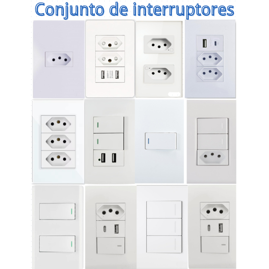 Conjunto de interruptor e Tomada 4x2 10A+20A Manual Branco Tradicional Brasil com 12 opção