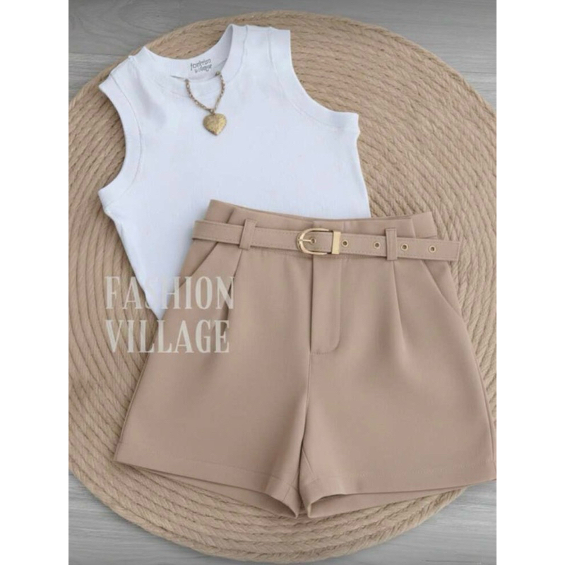 Conjunto2 Uma Regata Canelada BRANCA  +Short YOS Alfaiataria  Inspiração Moda Blogueira Tendencia verão 2026