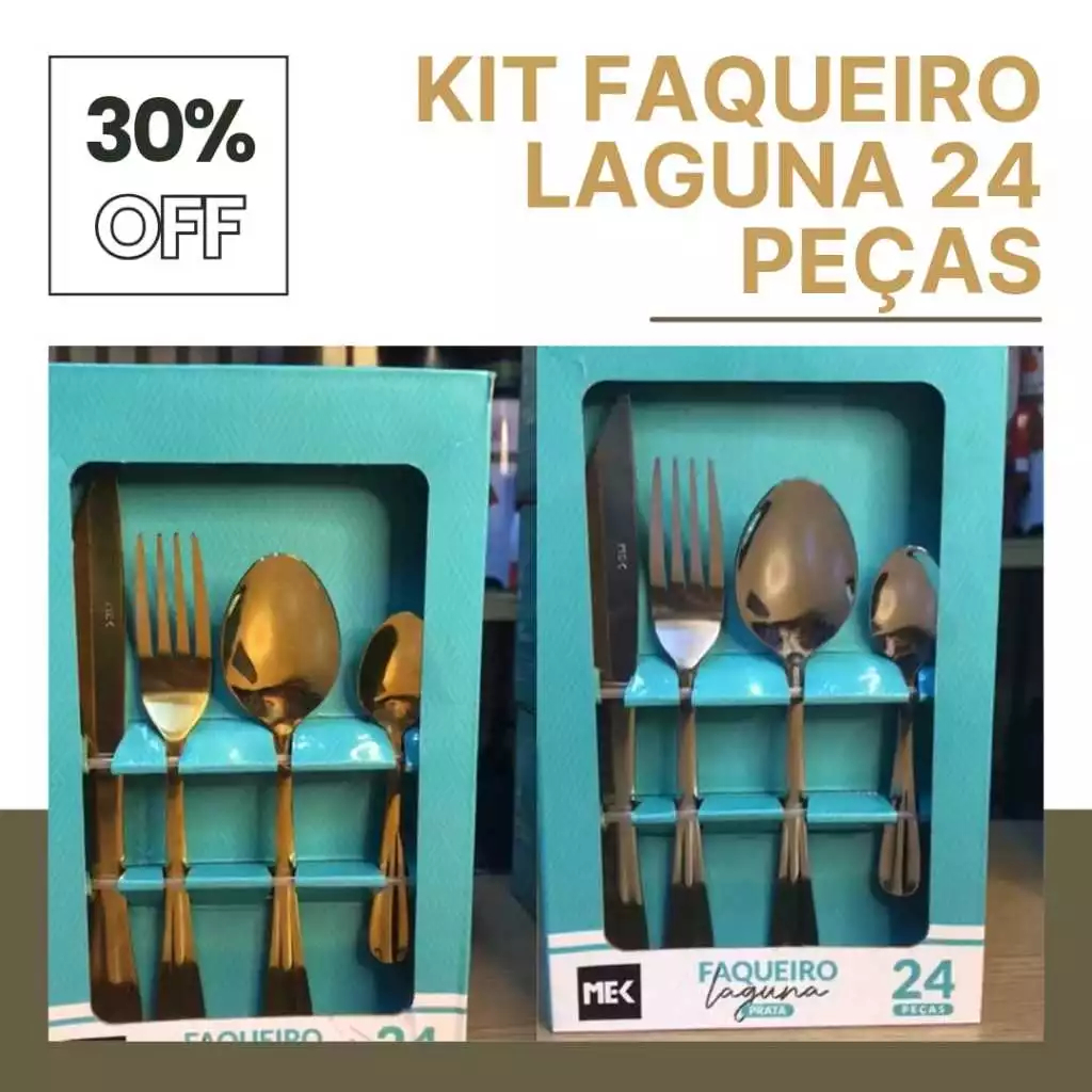 SUPER OFERTA | Faqueiro Inox 24 Peças Laguna Dourado/Prata – 6 Pessoas