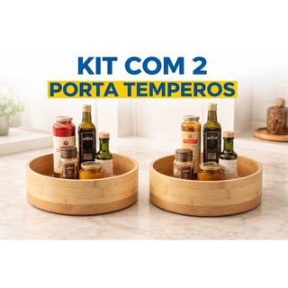 Organizador Bambu 2/1 Giratório Cozinha Armário Porta Temperos Borda Alta