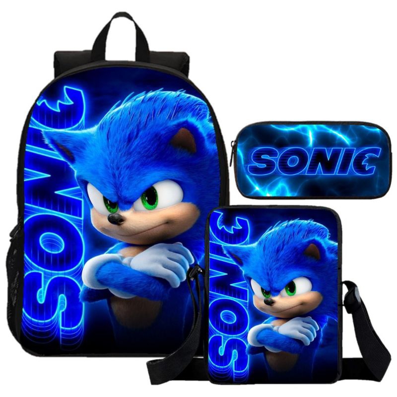 Kit Escolar Sonic 3 Peças  Lancheira + Estojo + Bolsa completo| Pronta Entrega