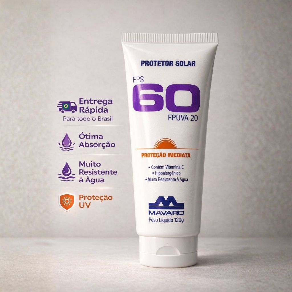 Protetor Solar FPS 60 Resistente a Água Absorção Proteção UV
