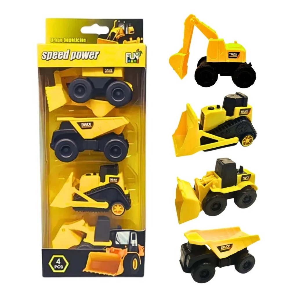 Carrinho De Brinquedo Menino Trator Escavadeira Kit 4 Construção Amarelo