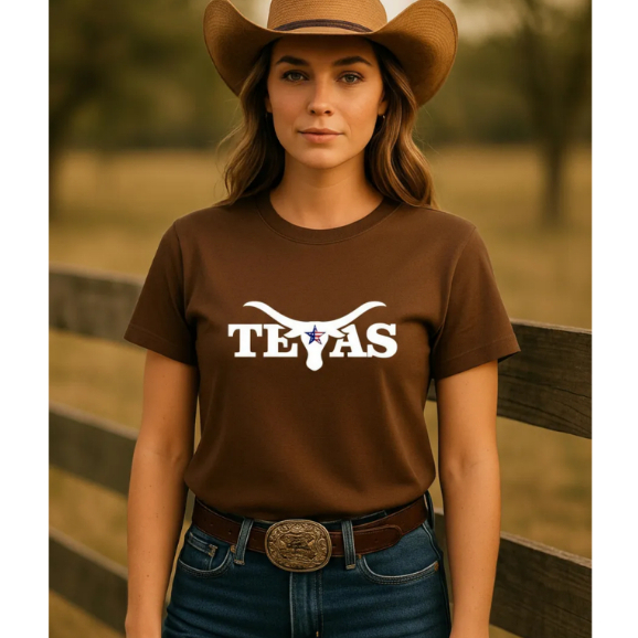 Camiseta Feminina Country Rodeio Camisa Texas Blusa Algodão Básica