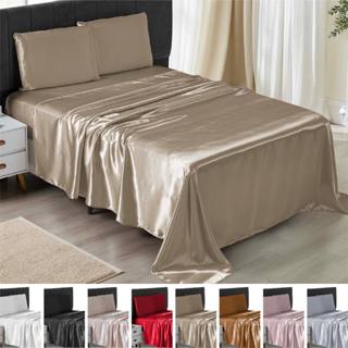 Jogo de Cama Lençol e Fronha 04 Peças  Cetim Casal Queen King Charmousse Brilhante Sedoso Luxo em Oferta na Shopee