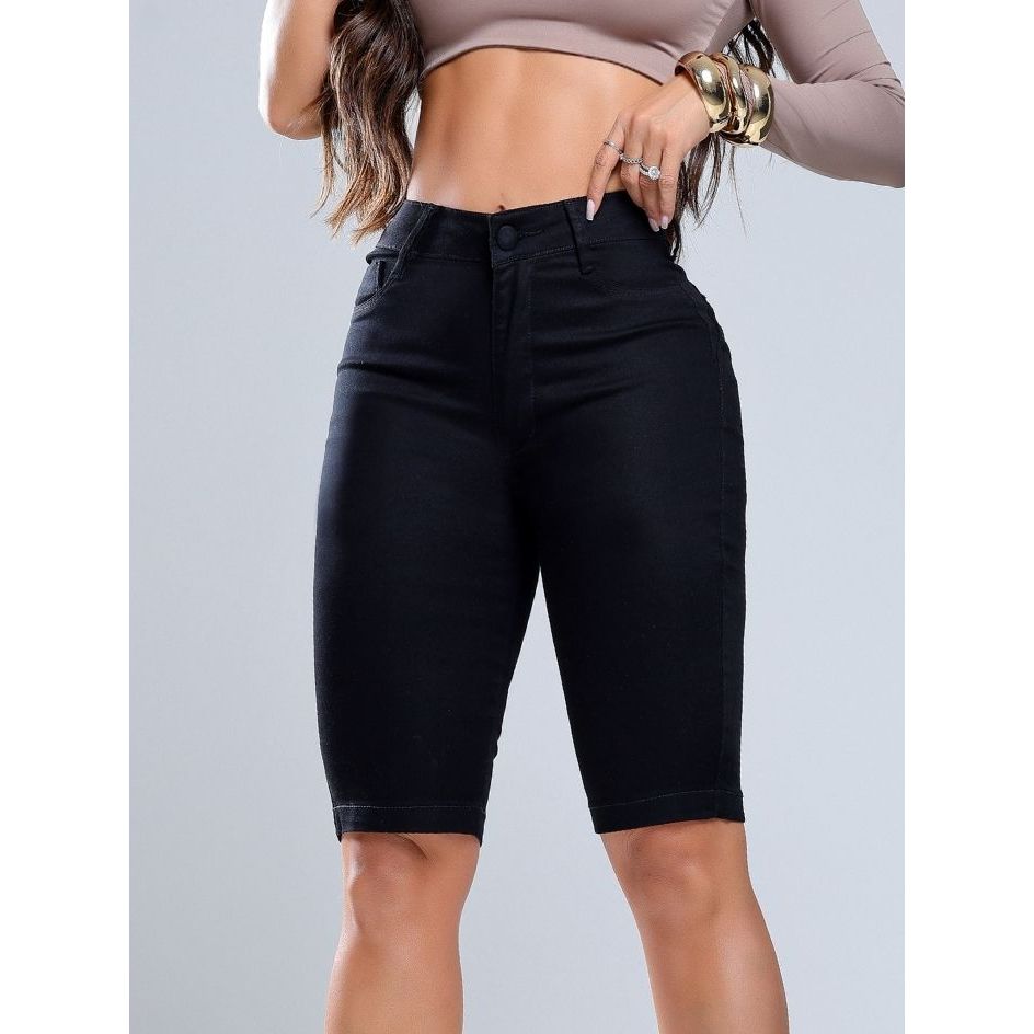 Bermuda Feminina Ciclista Preta Empina Bum Bum Cós Alto Verão, Carnaval, Viagem em Oferta na Shopee