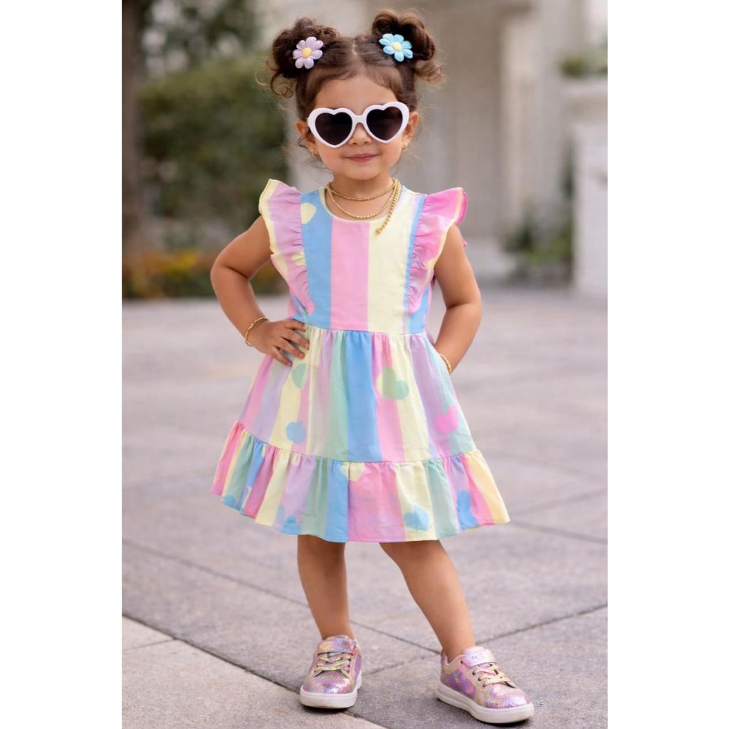 Vestido estampado em crepe para meninas, vestido infantil verão