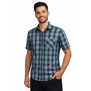 Camisa Social Xadrez Masculina Manga Curta Com Bolso em Oferta na Shopee