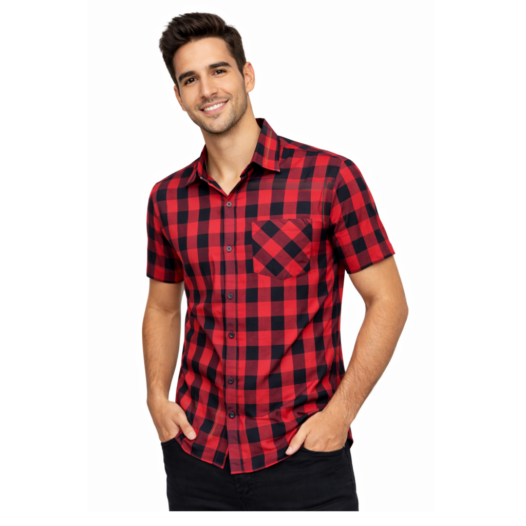 Camisa Masculina Manga Curta Xadrez Country Com Bolso em Oferta na Shopee