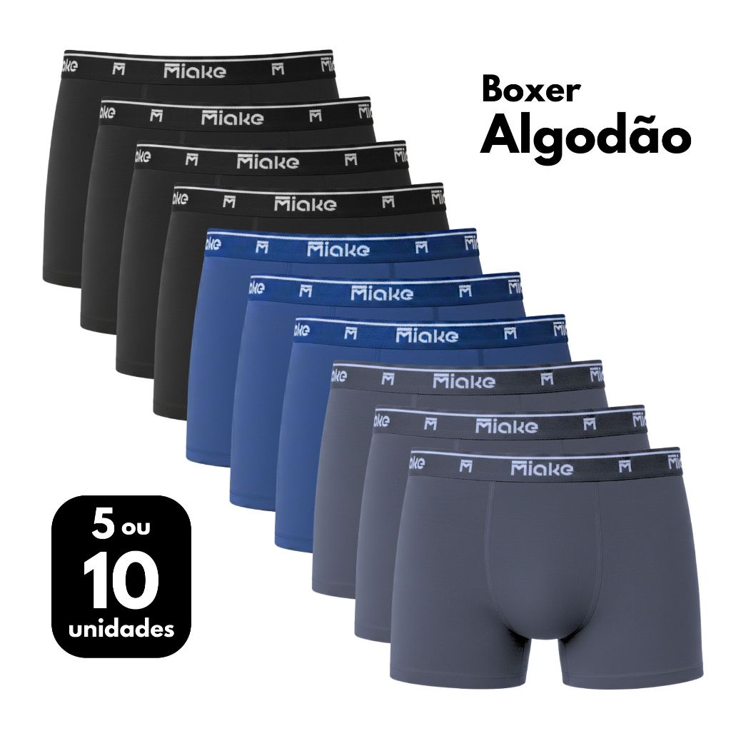 Kit Cuecas Boxer Algodão Premium Adulto Masculino Conforto Cores Lisas Sortidas Neutras