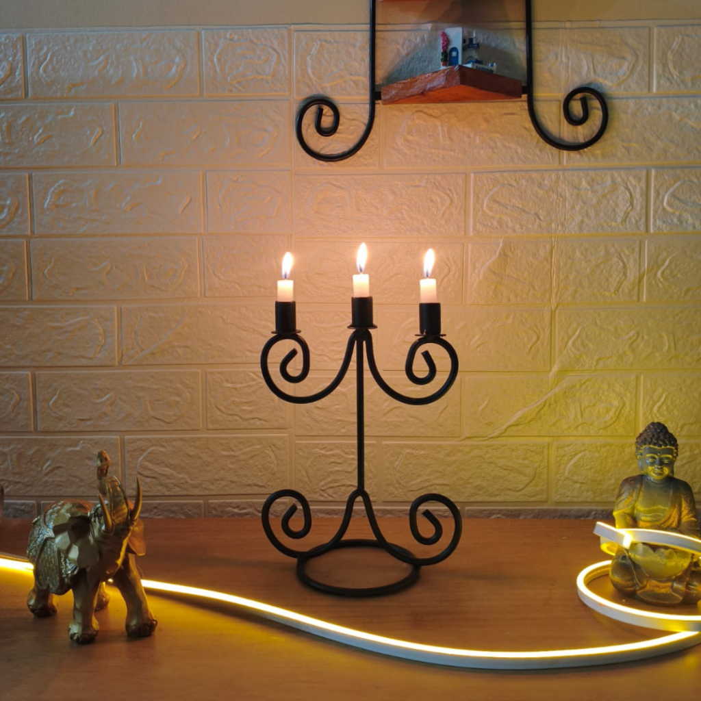 Candelabro Castiçal Porta Vela Ferro Preto Mesa Sala Jantar Decorativo